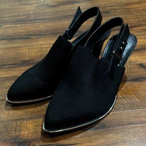 United Nude Knit Slingback 3" Mid-Heel with Pointed Toe and Silver Trim